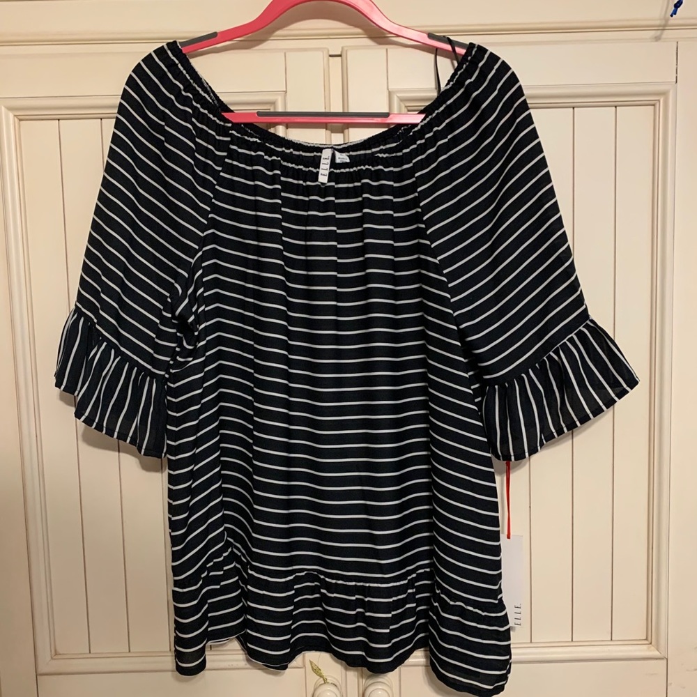 Black & white striped top with flutter sleeves